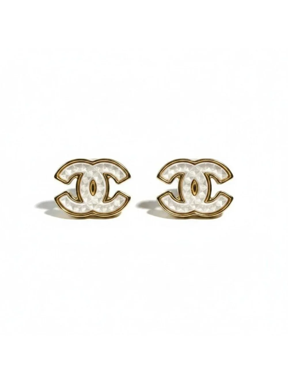 Chanel H2 CC Logo Earrings Gold White